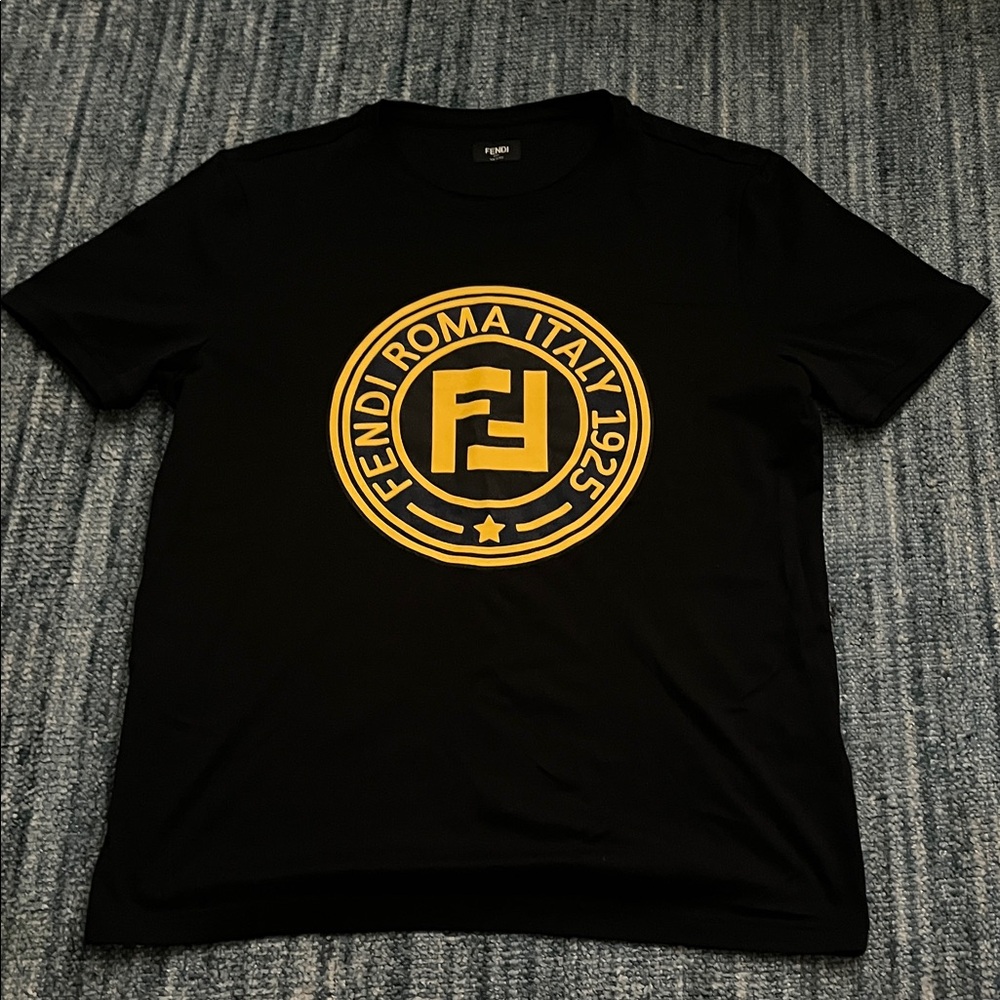 Fendi Black Tee with Gold Emblem
